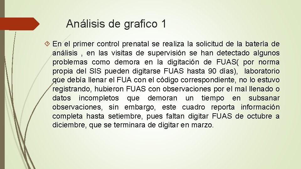 Análisis de grafico 1 En el primer control prenatal se realiza la solicitud de