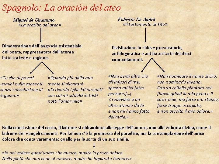 Spagnolo: La oraciòn del ateo Miguel de Unamuno «La oraciòn del ateo» Dimostrazione dell’angoscia