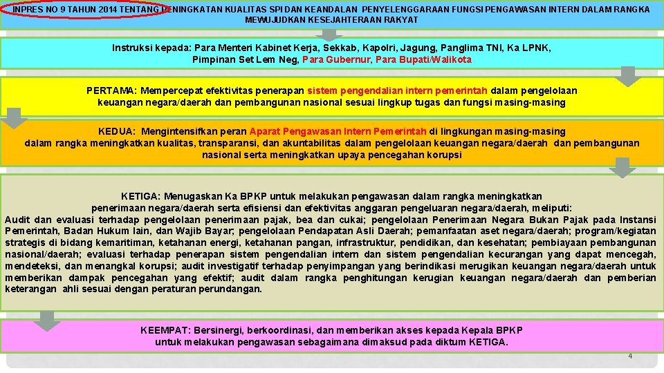 INPRES NO 9 TAHUN 2014 TENTANG PENINGKATAN KUALITAS SPI DAN KEANDALAN PENYELENGGARAAN FUNGSI PENGAWASAN