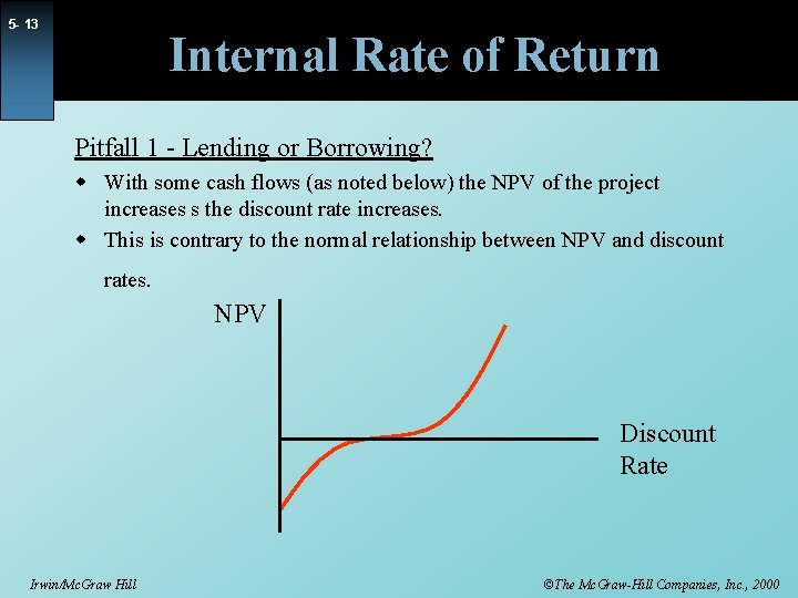 5 - 13 Internal Rate of Return Pitfall 1 - Lending or Borrowing? w