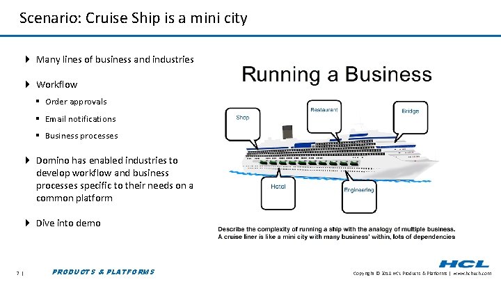 Scenario: Cruise Ship is a mini city 4 Many lines of business and industries
