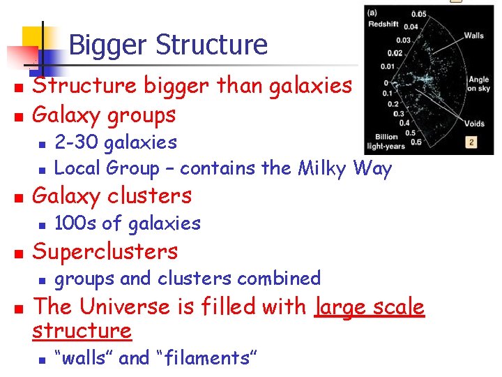 Bigger Structure n n Structure bigger than galaxies Galaxy groups n n n Galaxy