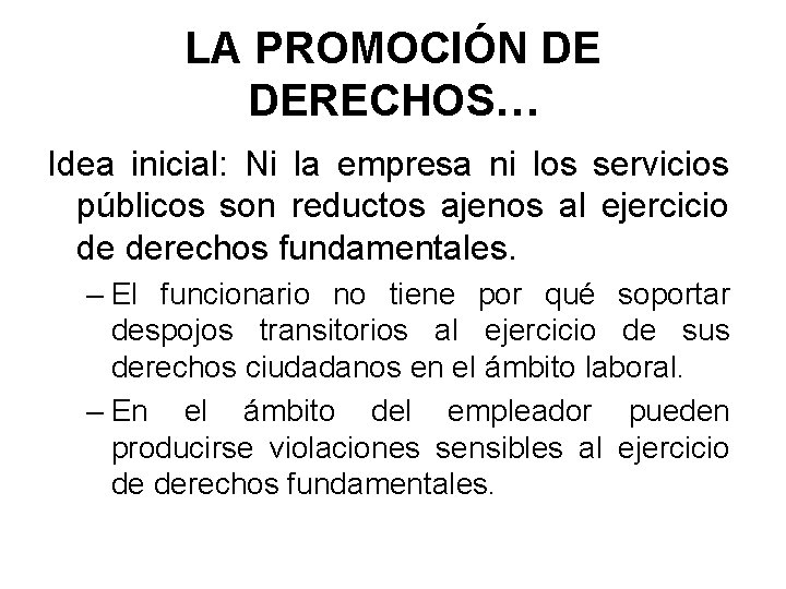 LA PROMOCIÓN DE DERECHOS… Idea inicial: Ni la empresa ni los servicios públicos son