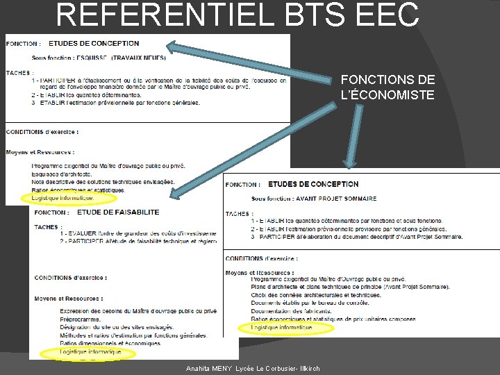 REFERENTIEL BTS EEC FONCTIONS DE L’ÉCONOMISTE Anahita MENY Lycée Le Corbusier- Illkirch 