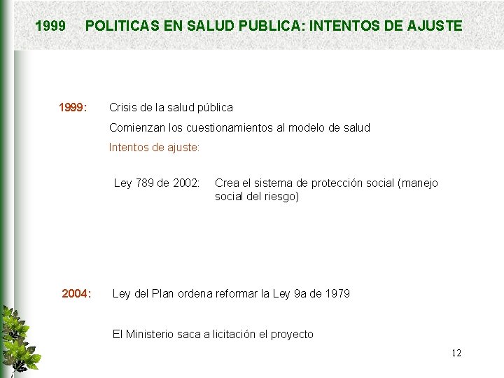 1999 POLITICAS EN SALUD PUBLICA: INTENTOS DE AJUSTE 1999: Crisis de la salud pública
