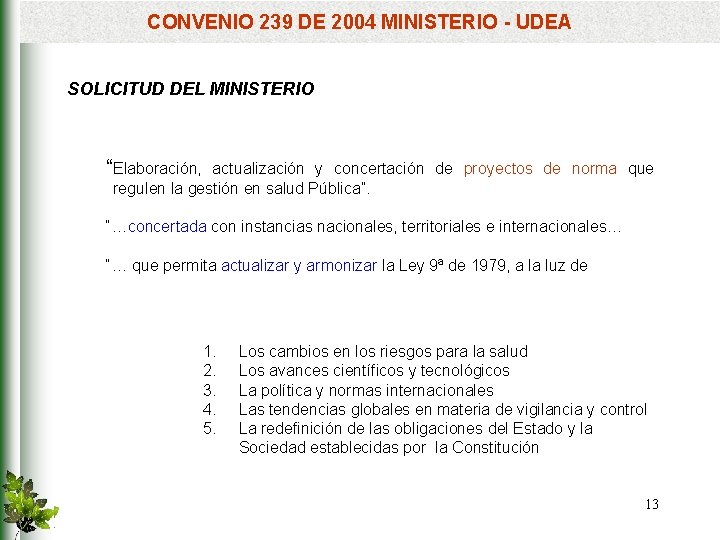 CONVENIO 239 DE 2004 MINISTERIO - UDEA SOLICITUD DEL MINISTERIO “Elaboración, actualización y concertación