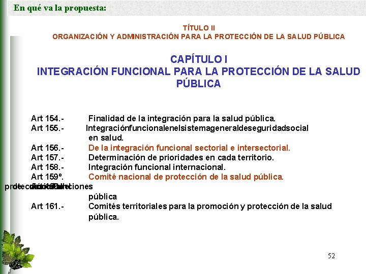 En qué va la propuesta: TÍTULO II ORGANIZACIÓN Y ADMINISTRACIÓN PARA LA PROTECCIÓN DE