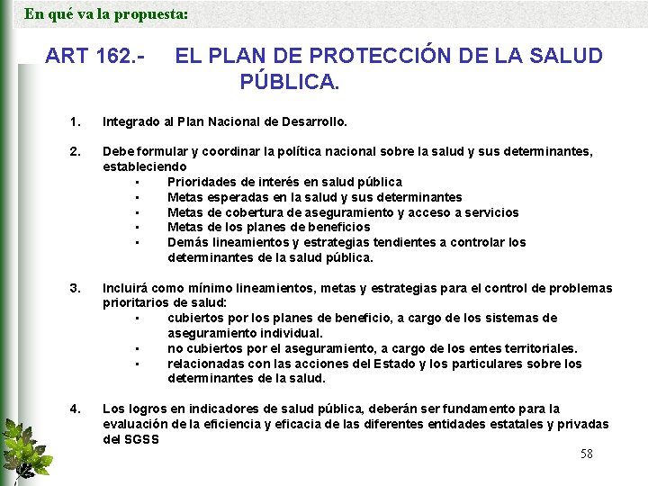 En qué va la propuesta: ART 162. - EL PLAN DE PROTECCIÓN DE LA