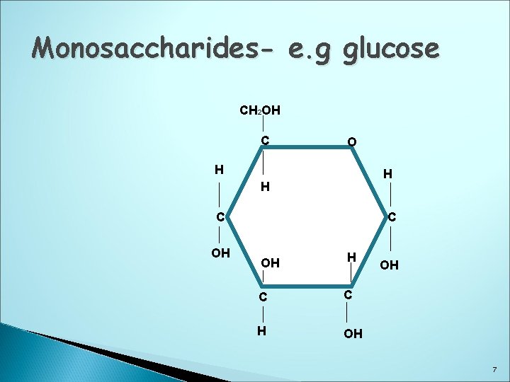 Monosaccharides- e. g glucose CH 2 OH C O H H H C OH