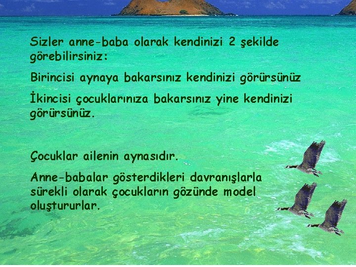 Sizler anne-baba olarak kendinizi 2 şekilde görebilirsiniz: Birincisi aynaya bakarsınız kendinizi görürsünüz İkincisi çocuklarınıza