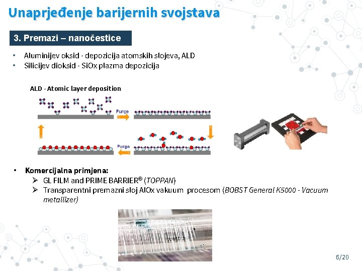 Unaprjeđenje barijernih svojstava 3. Premazi – nanočestice • • Aluminijev oksid - depozicija atomskih