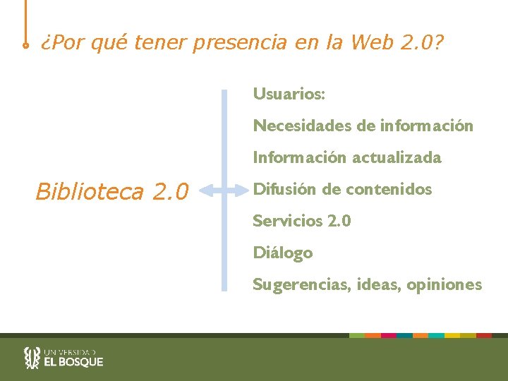 ¿Por qué tener presencia en la Web 2. 0? Usuarios: Necesidades de información Información