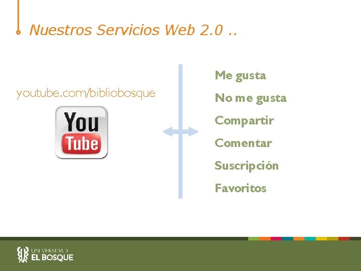Nuestros Servicios Web 2. 0. . Me gusta youtube. com/bibliobosque No me gusta Compartir