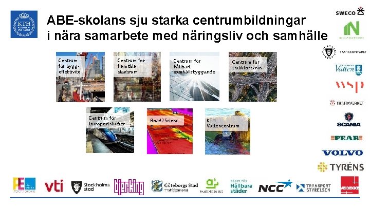 ABE-skolans sju starka centrumbildningar i nära samarbete med näringsliv och samhälle Centrum för byggeffektivite