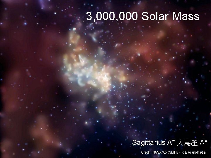 3, 000 Solar Mass Sagittarius A* 人馬座 A* Credit: NASA/CXC/MIT/F. K. Baganoff et al.