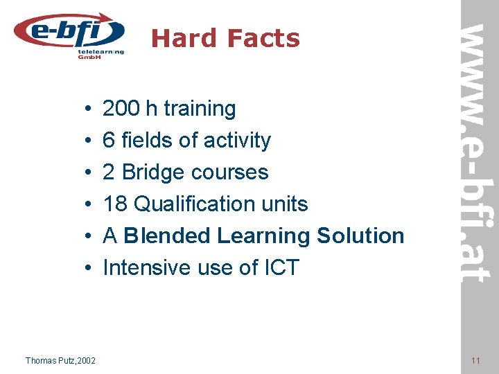 Hard Facts • • • Thomas Putz, 2002 200 h training 6 fields of