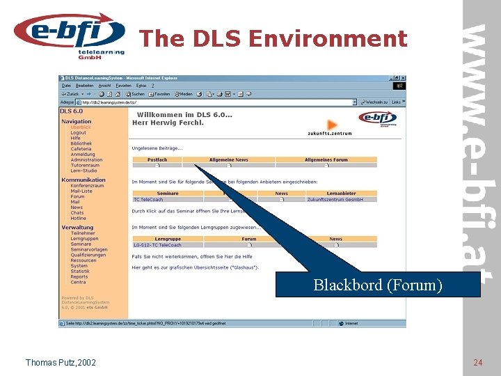 The DLS Environment Blackbord (Forum) Thomas Putz, 2002 24 