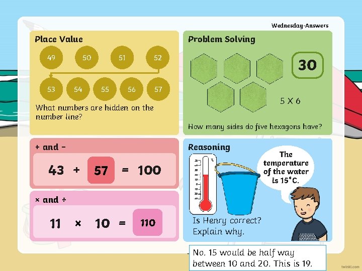 Wednesday-Answers Place Value 49 53 Problem Solving 50 54 51 55 52 56 30