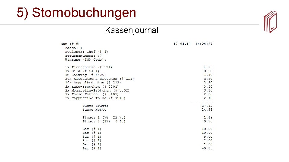 5) Stornobuchungen Kassenjournal 