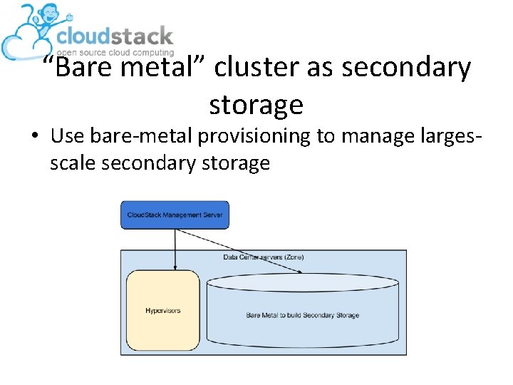 “Bare metal” cluster as secondary storage • Use bare-metal provisioning to manage largesscale secondary