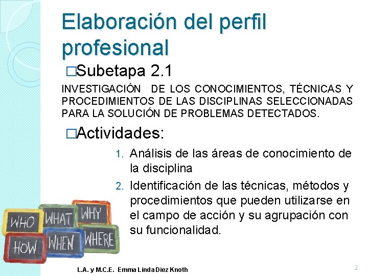 Elaboración del perfil profesional �Subetapa 2. 1 INVESTIGACIÓN DE LOS CONOCIMIENTOS, TÉCNICAS Y PROCEDIMIENTOS