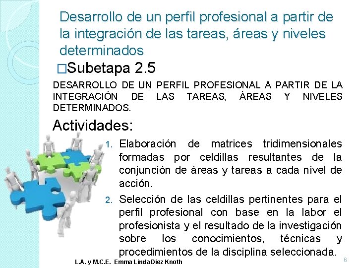 Desarrollo de un perfil profesional a partir de la integración de las tareas, áreas