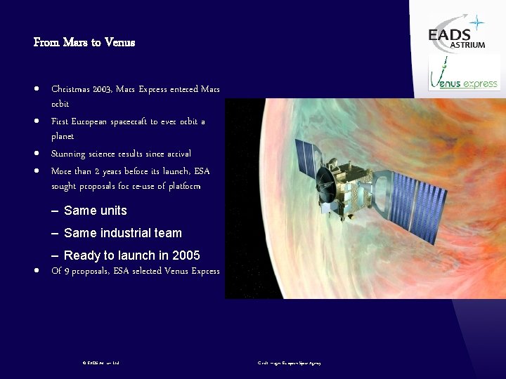 From Mars to Venus · Christmas 2003, Mars Express entered Mars orbit · First
