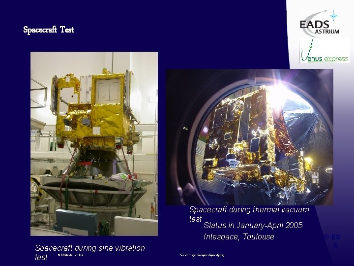 Spacecraft Test © ES A Spacecraft during thermal vacuum test Status in January-April 2005