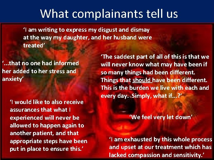What complainants tell us ‘I am writing to express my disgust and dismay at