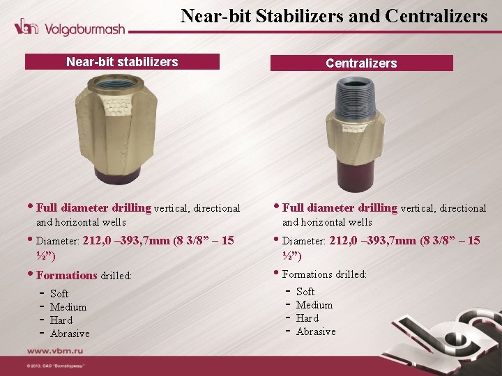 Near-bit Stabilizers and Centralizers Near-bit stabilizers Centralizers • Full diameter drilling vertical, directional •