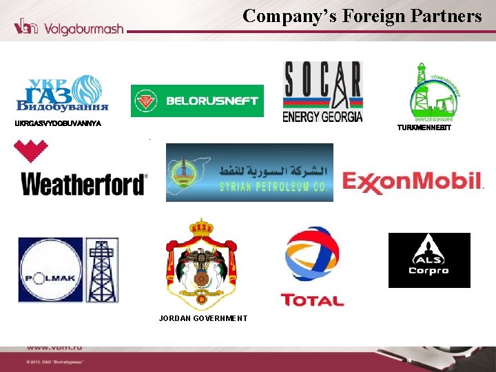 Company’s Foreign Partners UKRGASVYDOBUVANNYA TURKMENNEBIT JORDAN GOVERNMENT 