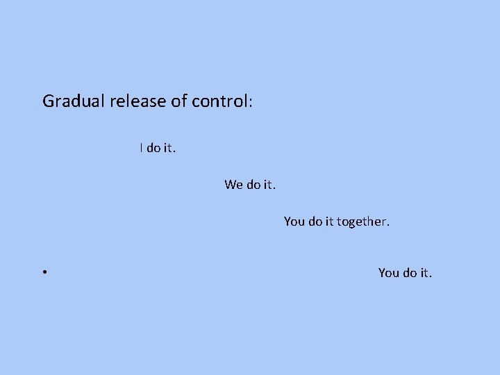 Gradual release of control: I do it. We do it. You do it together.