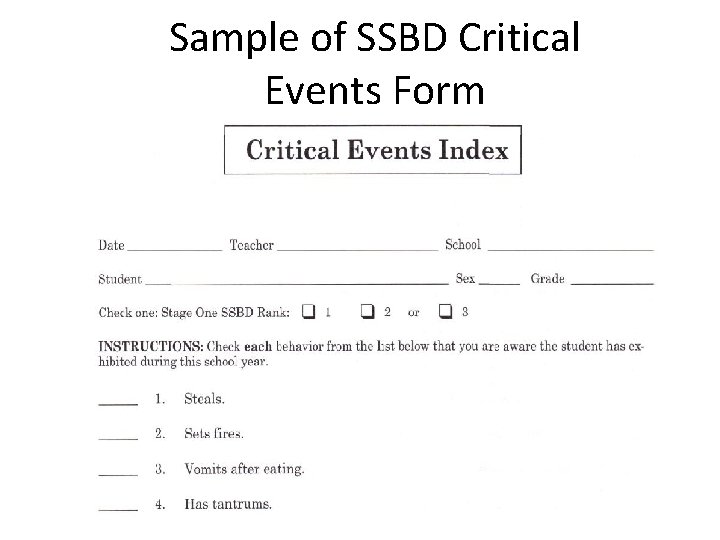 Sample of SSBD Critical Events Form 