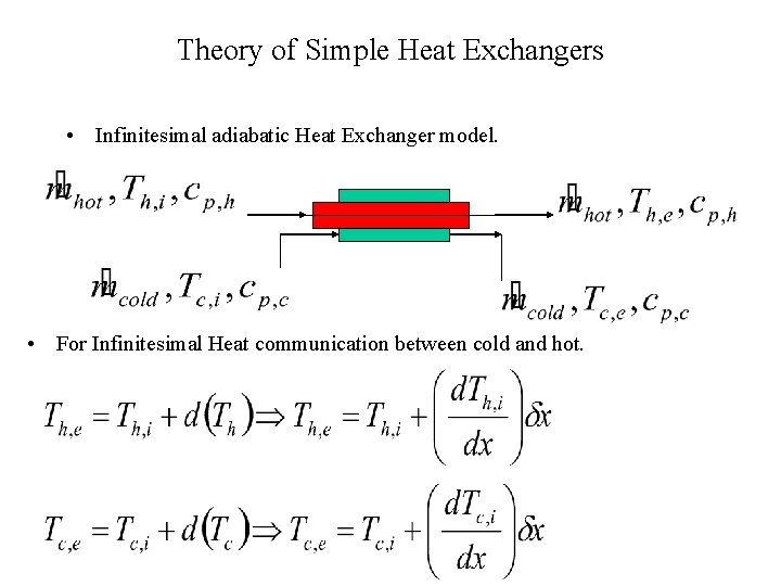 Theory of Simple Heat Exchangers • Infinitesimal adiabatic Heat Exchanger model. • For Infinitesimal