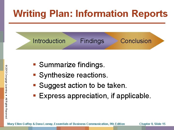 Writing Plan: Information Reports Introduction © 2013 Cengage Learning ● All Rights Reserved §