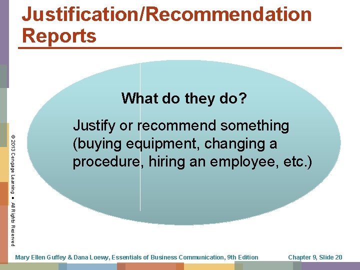 Justification/Recommendation Reports What do they do? © 2013 Cengage Learning ● All Rights Reserved