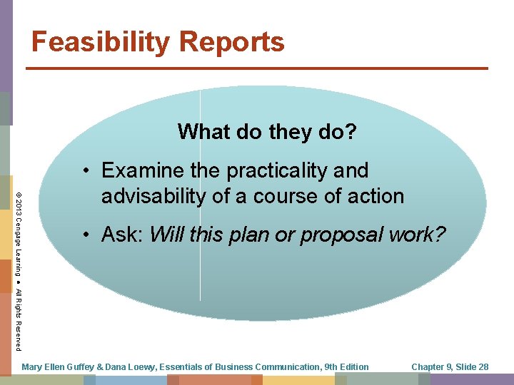 Feasibility Reports What do they do? © 2013 Cengage Learning ● All Rights Reserved