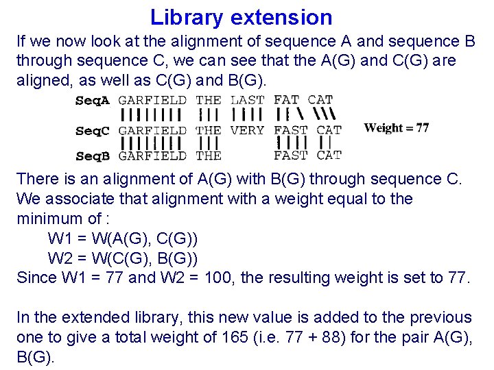 Library extension If we now look at the alignment of sequence A and sequence