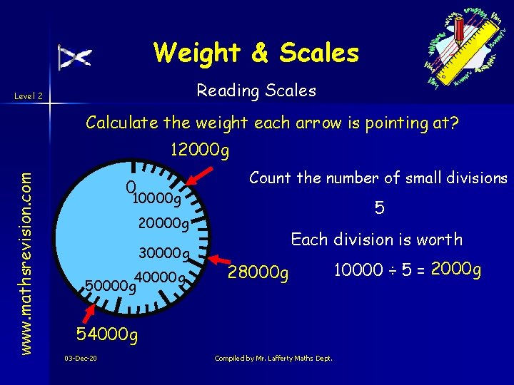 Weight & Scales Reading Scales Level 2 Calculate the weight each arrow is pointing