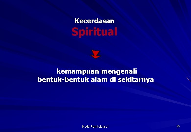 Kecerdasan Spiritual kemampuan mengenali bentuk-bentuk alam di sekitarnya Model Pembelajaran 25 