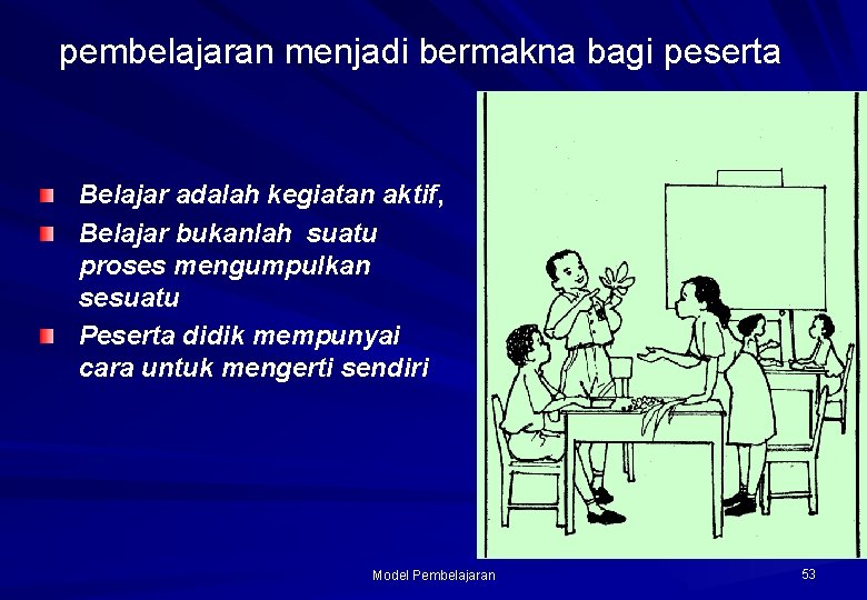 pembelajaran menjadi bermakna bagi peserta Belajar adalah kegiatan aktif, Belajar bukanlah suatu proses mengumpulkan