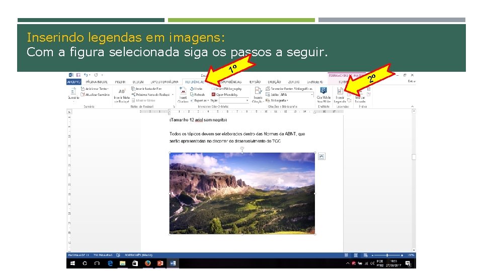 Inserindo legendas em imagens: Com a figura selecionada siga os passos a seguir. 1º