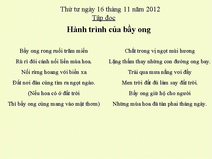 Thứ tư ngày 16 tháng 11 năm 2012 Tập đọc Hành trình của bầy