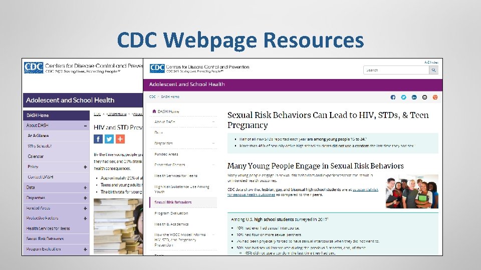 CDC Webpage Resources • CDC Adolescent and School Health HIV and STD Prevention at