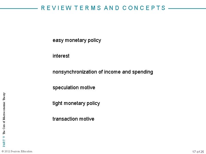 REVIEW TERMS AND CONCEPTS easy monetary policy interest nonsynchronization of income and spending PART