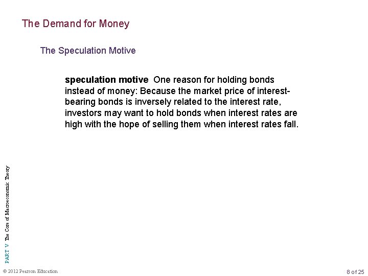 The Demand for Money The Speculation Motive PART V The Core of Macroeconomic Theory