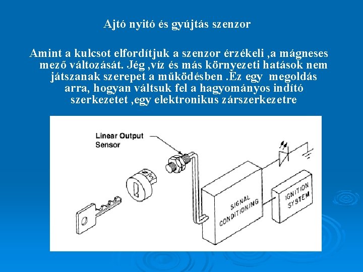 Ajtó nyitó és gyújtás szenzor Amint a kulcsot elfordítjuk a szenzor érzékeli , a