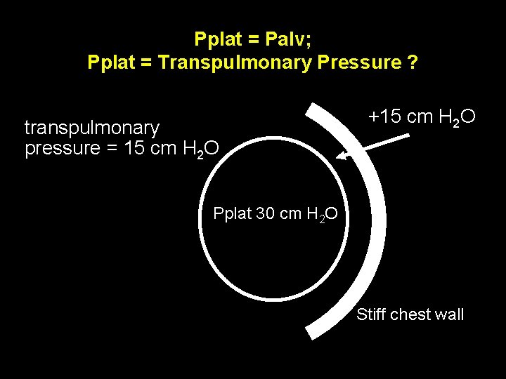 Pplat = Palv; Pplat = Transpulmonary Pressure ? transpulmonary pressure = 15 cm H Pplat = Palv; Pplat = Transpulmonary Pressure ? transpulmonary pressure = 15 cm H