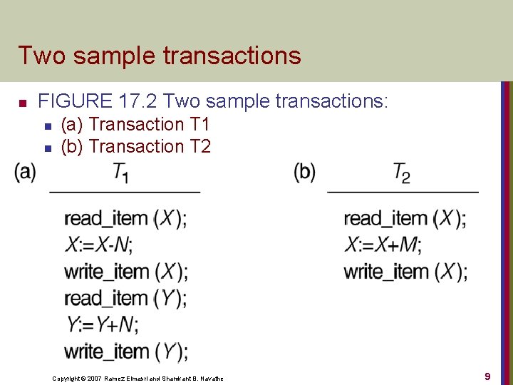 Two sample transactions n FIGURE 17. 2 Two sample transactions: n n (a) Transaction