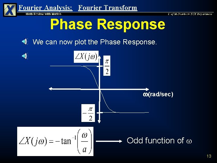 Fourier Analysis: Fourier Transform Phase Response n We can now plot the Phase Response.